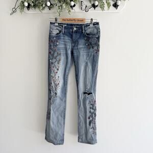 Driftwood Kelly Floral Embroidered Low Rise Jeans 26 21-3163 bootcut